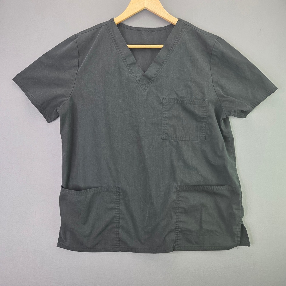 Wink Scrub Top V-Neck 3-Pocket Size Medium Black Short Sleeve Medical Workwear
